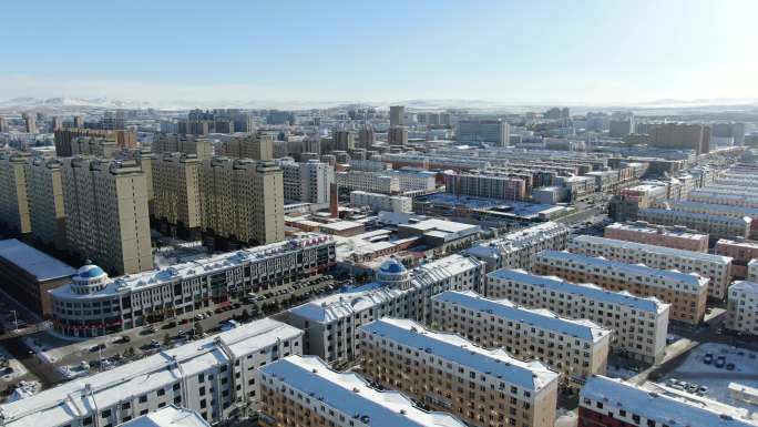 内蒙古锡林浩特城市雪景航拍