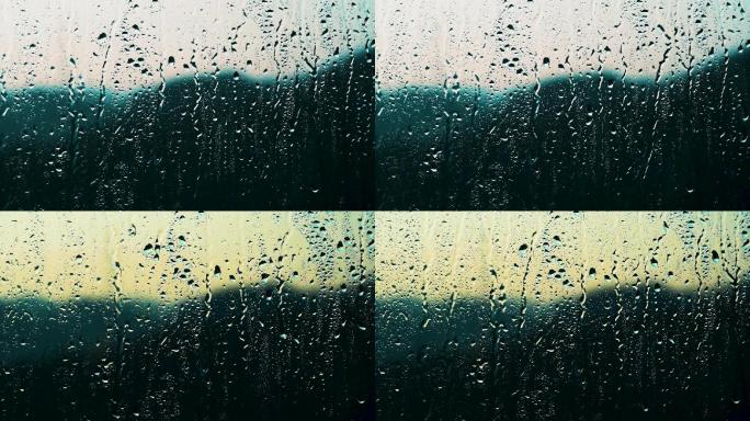 窗外玻璃水珠下雨窗户水珠留下