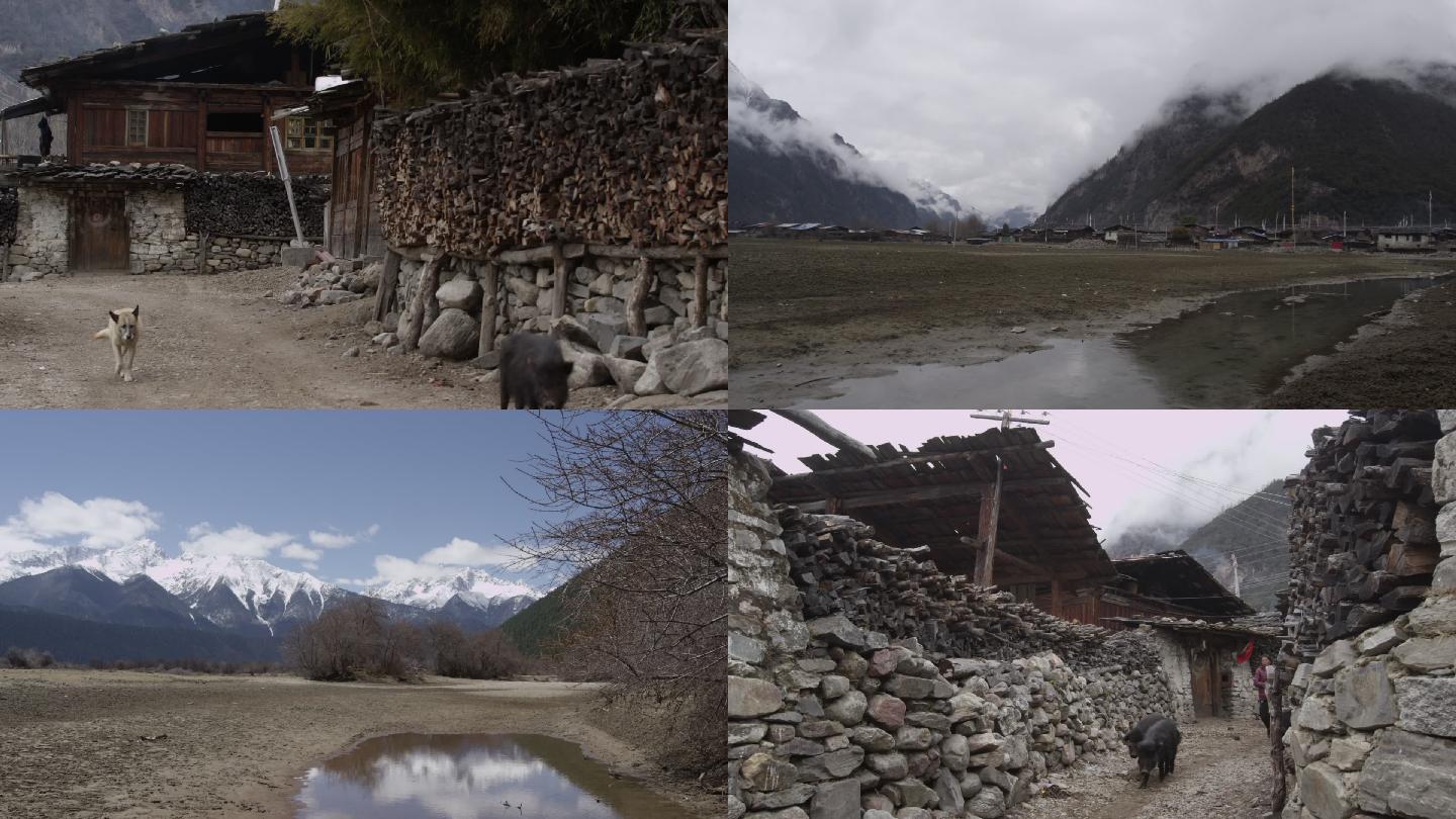 西藏农村错高村村舍平房雪山河流