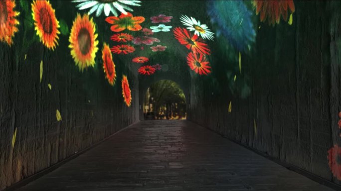 隧道投影自然花盛开互动