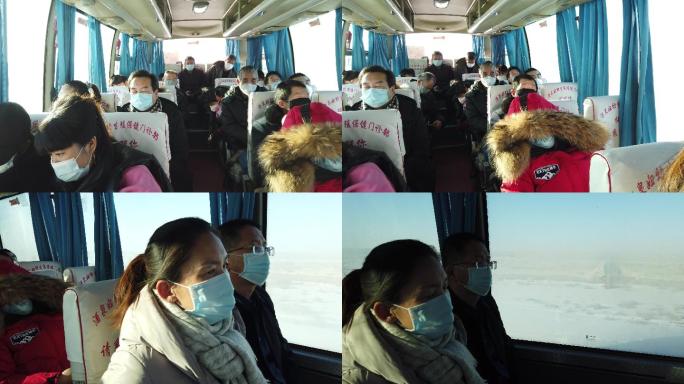 戴口罩的客运班车乘客