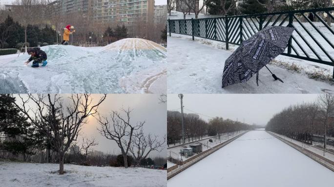北京冬天下雪街道-城市雪景4k