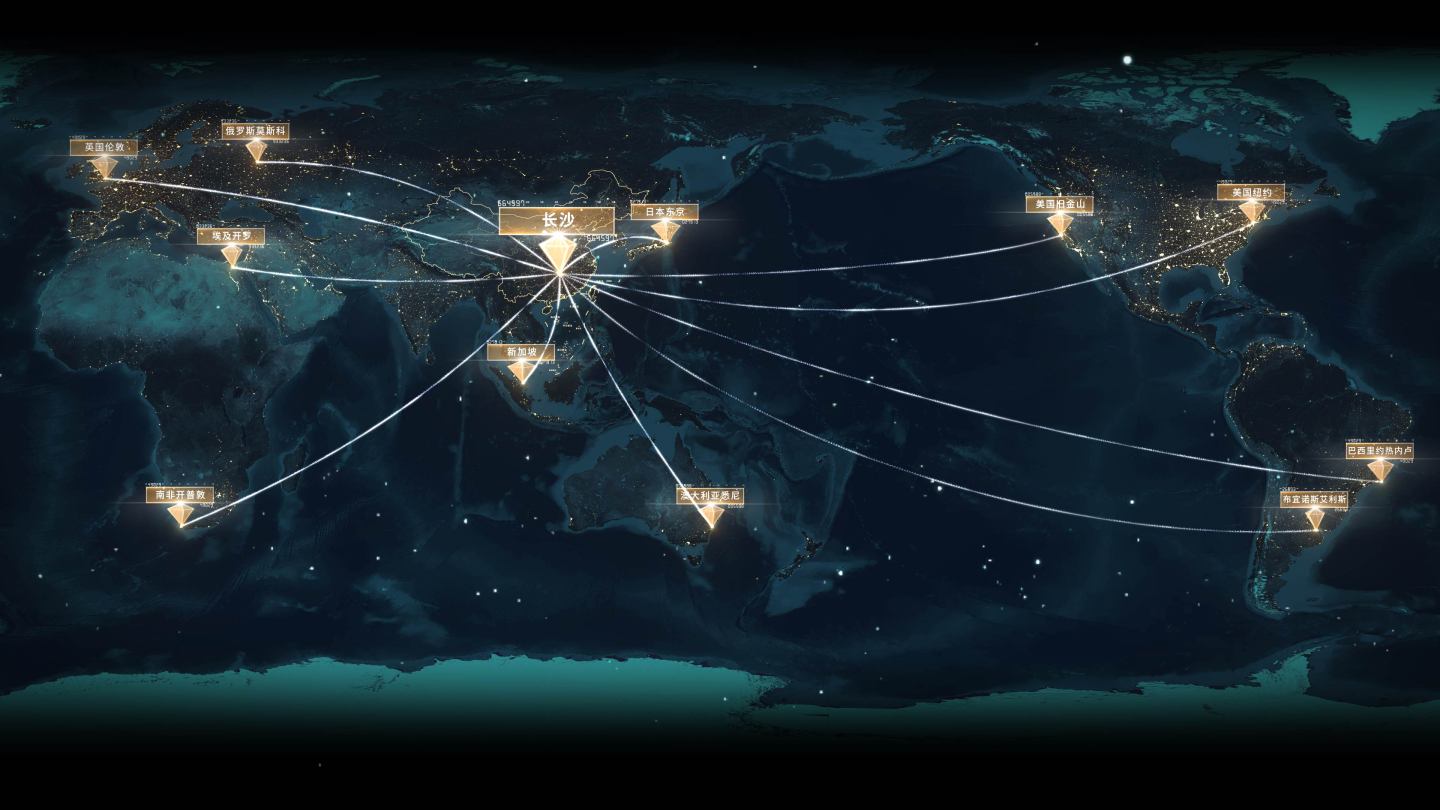 【原创】4K长沙金色地图辐射全国全世界