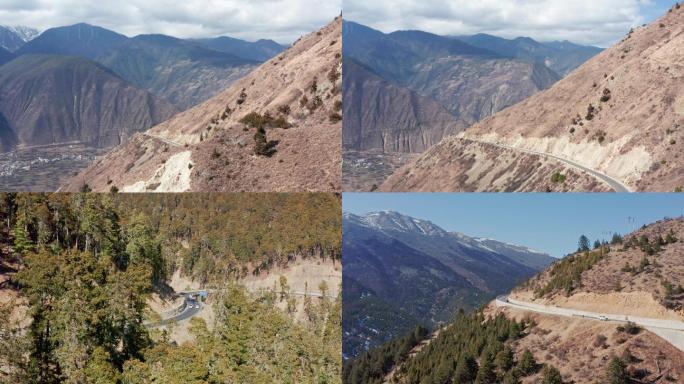 高原山区车辆行驶航拍
