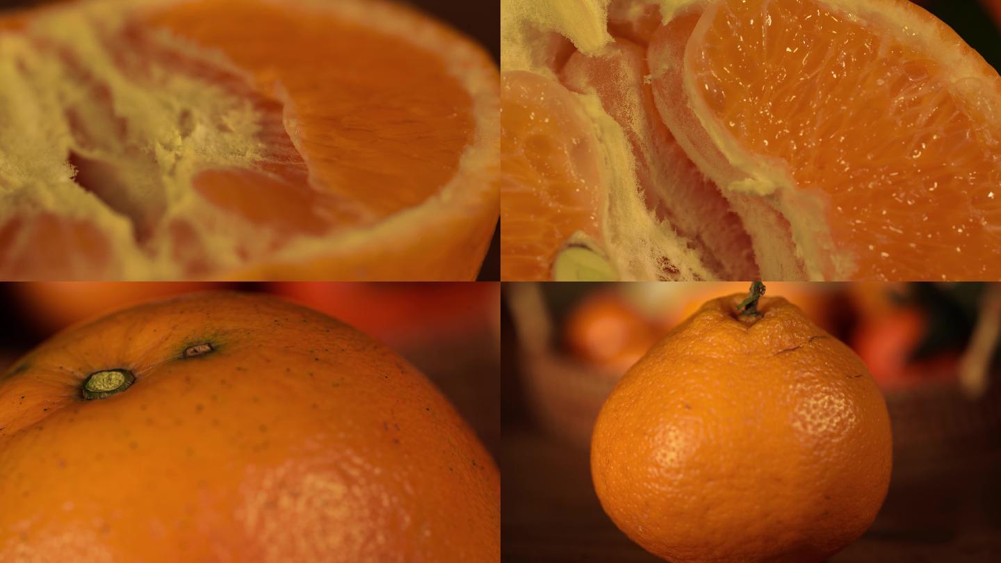 4K切开的橘子果肉唯美空镜