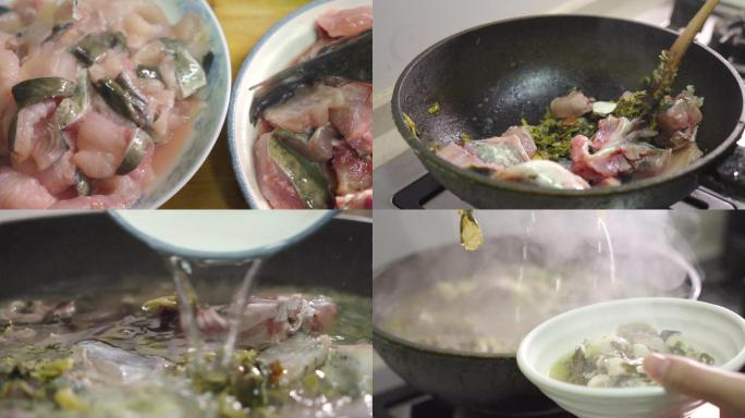 4K酸菜鱼-鱼肉鱼汤沸腾升格慢镜美食