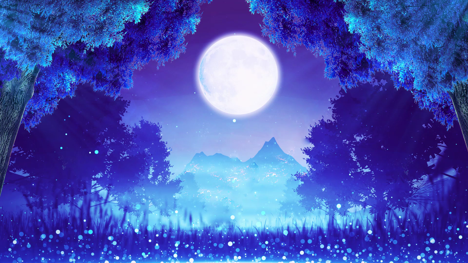 蓝色梦幻唯美森林粒子舞台背景