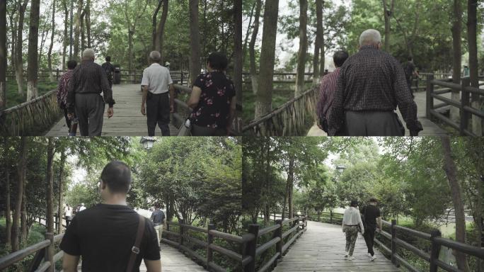公园老人晚年生活惬意走路逛公园