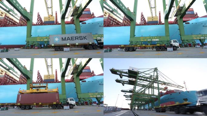 天津港货运码头集装箱运输港口装船延时摄影