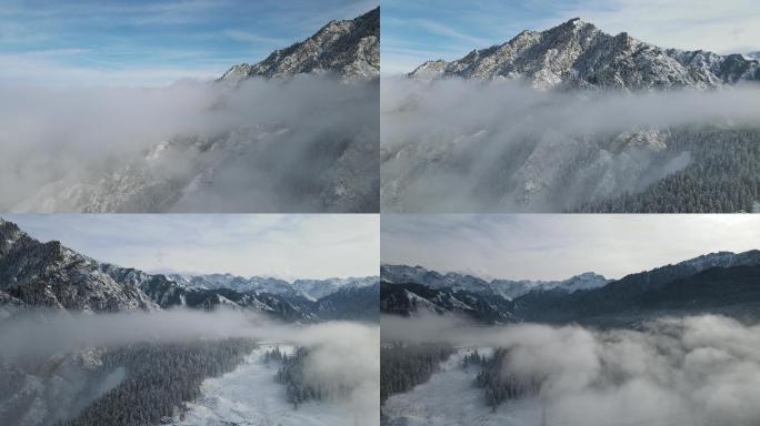 天山天池冬季雪景穿云原创航拍