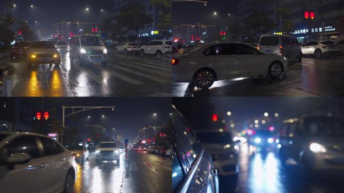【4K】下雨天路口车辆拥堵