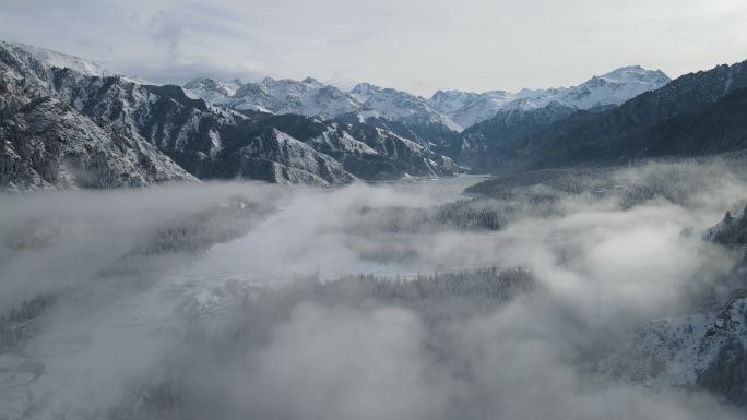 天山天池冬季雪景原创4K航拍