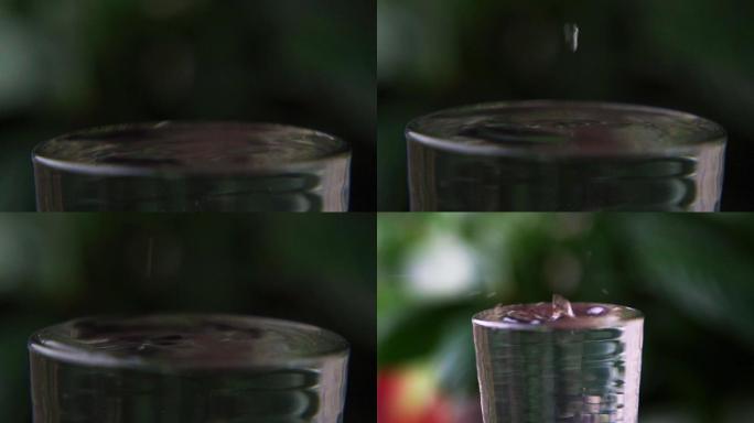 树叶水滴慢动作杯子滴水波纹水花