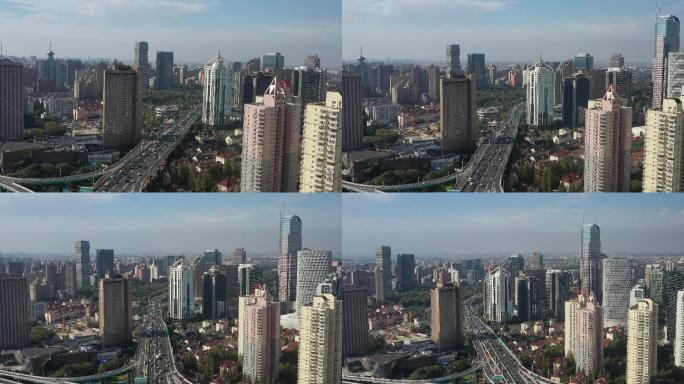 4K原素材-航拍上海长宁区城市景观