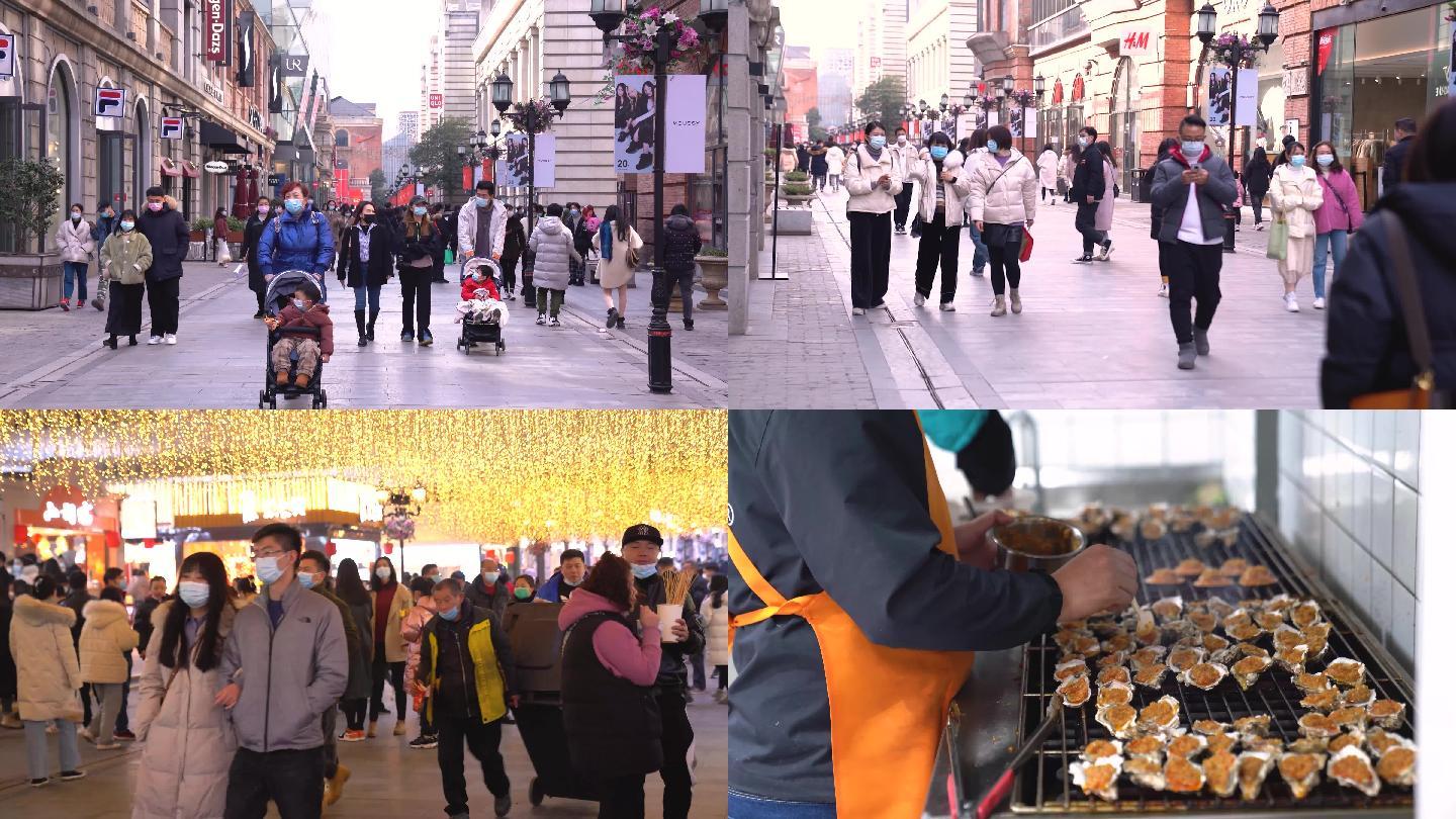 【4K】汉街人流步行街购物逛街人群慢镜头