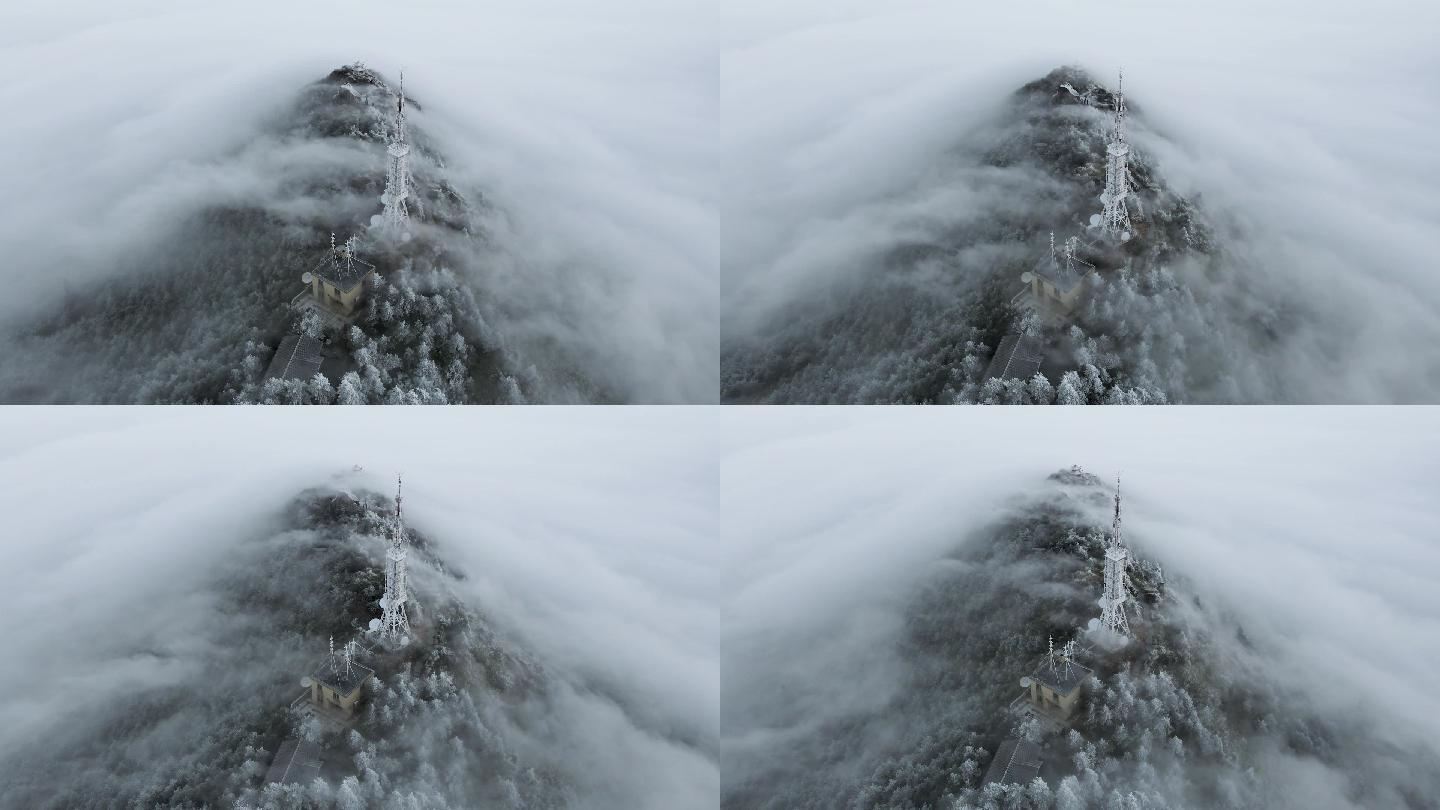 冬季云海雾凇高山风光信号铁塔5G科技基站