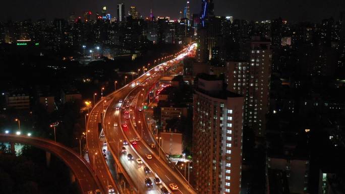 4K原素材-航拍上海繁忙的城市交通