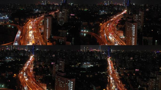4K原素材-航拍上海繁忙的城市交通