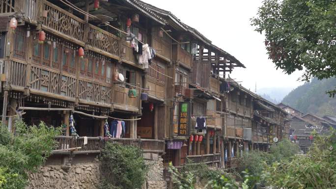 4K侗寨鼓楼木制房屋建筑视频