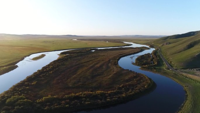 内蒙古额尔古纳河航拍秋季草原