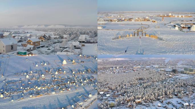 冰城雅库茨克小镇风景异国风情雪景航拍