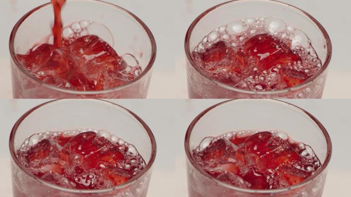 饮料红酒红色液体果汁倒水冰块慢镜头升格