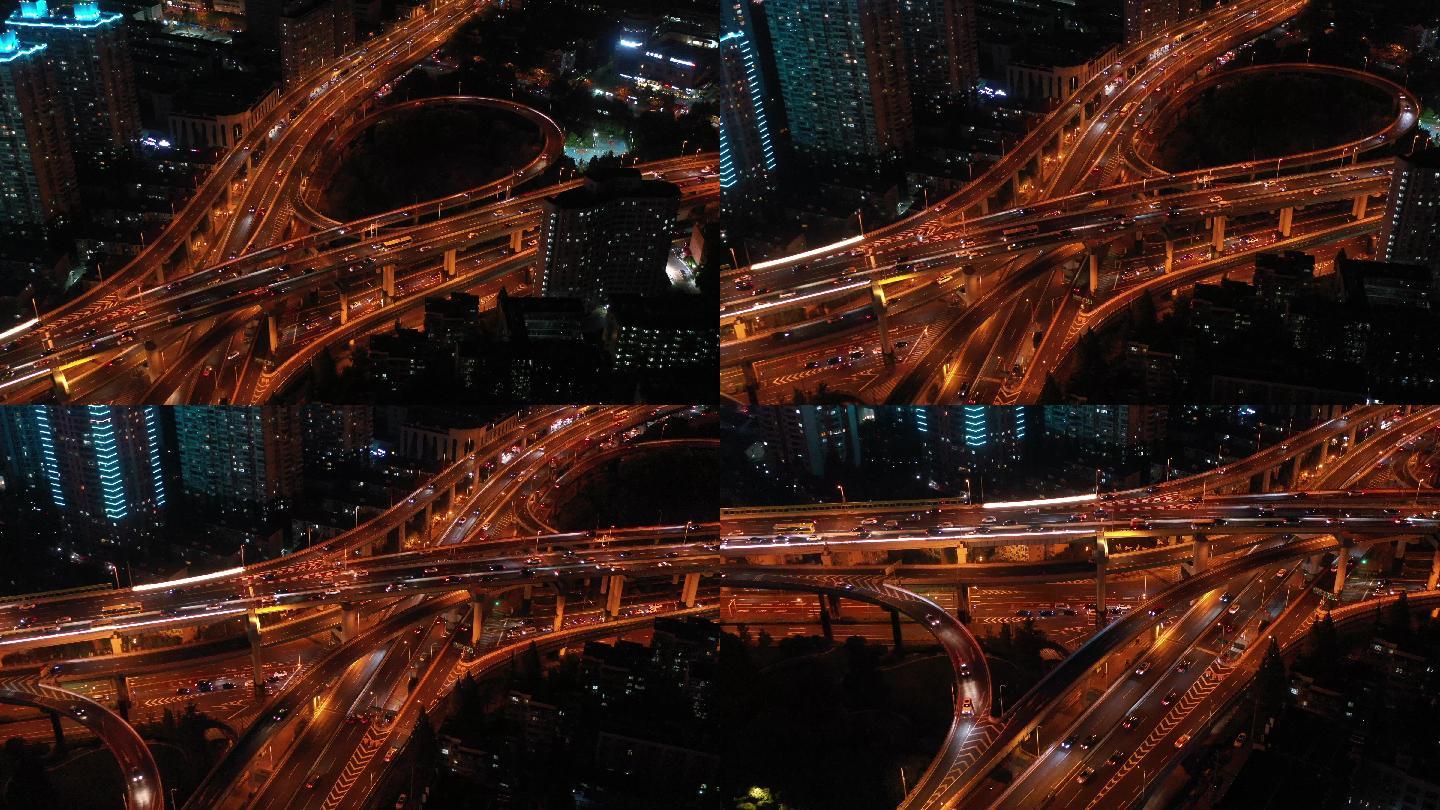 4K原素材-航拍上海繁忙的城市道路交通