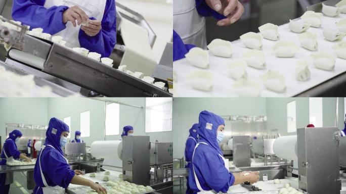 【4K原创】水饺手抓饼工厂生产镜头