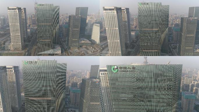 4K-济南中国人寿大厦航拍原素材