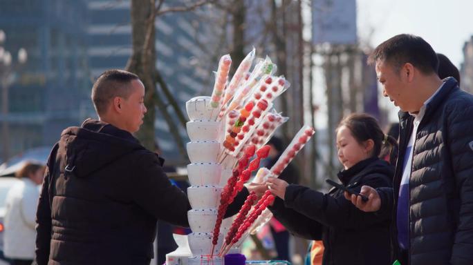 山楂冰糖葫芦路边小摊北京味道特产