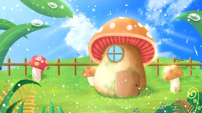 4K梦幻卡通蘑菇屋LED背景视频