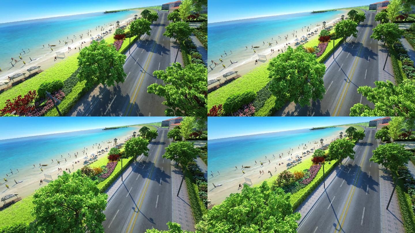 三维漫游动画房地产镜头海边马路