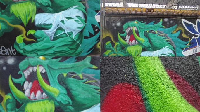 绿色怪兽涂鸦壁画墙绘艺术设计