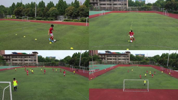 少年踢足球练习热身学校运动