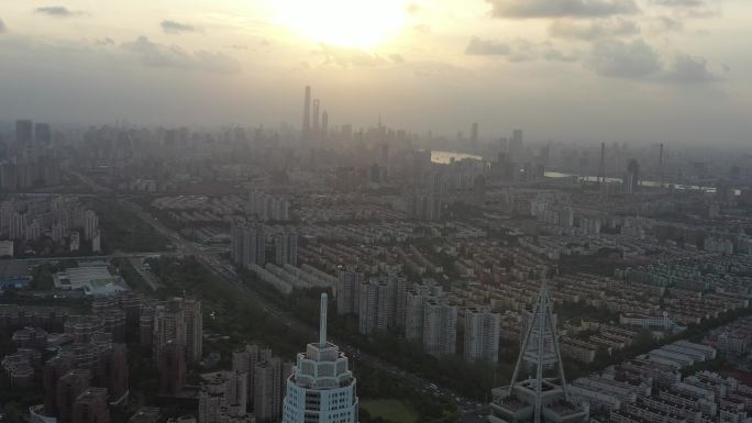 4K原素材-航拍上海浦东城市全景