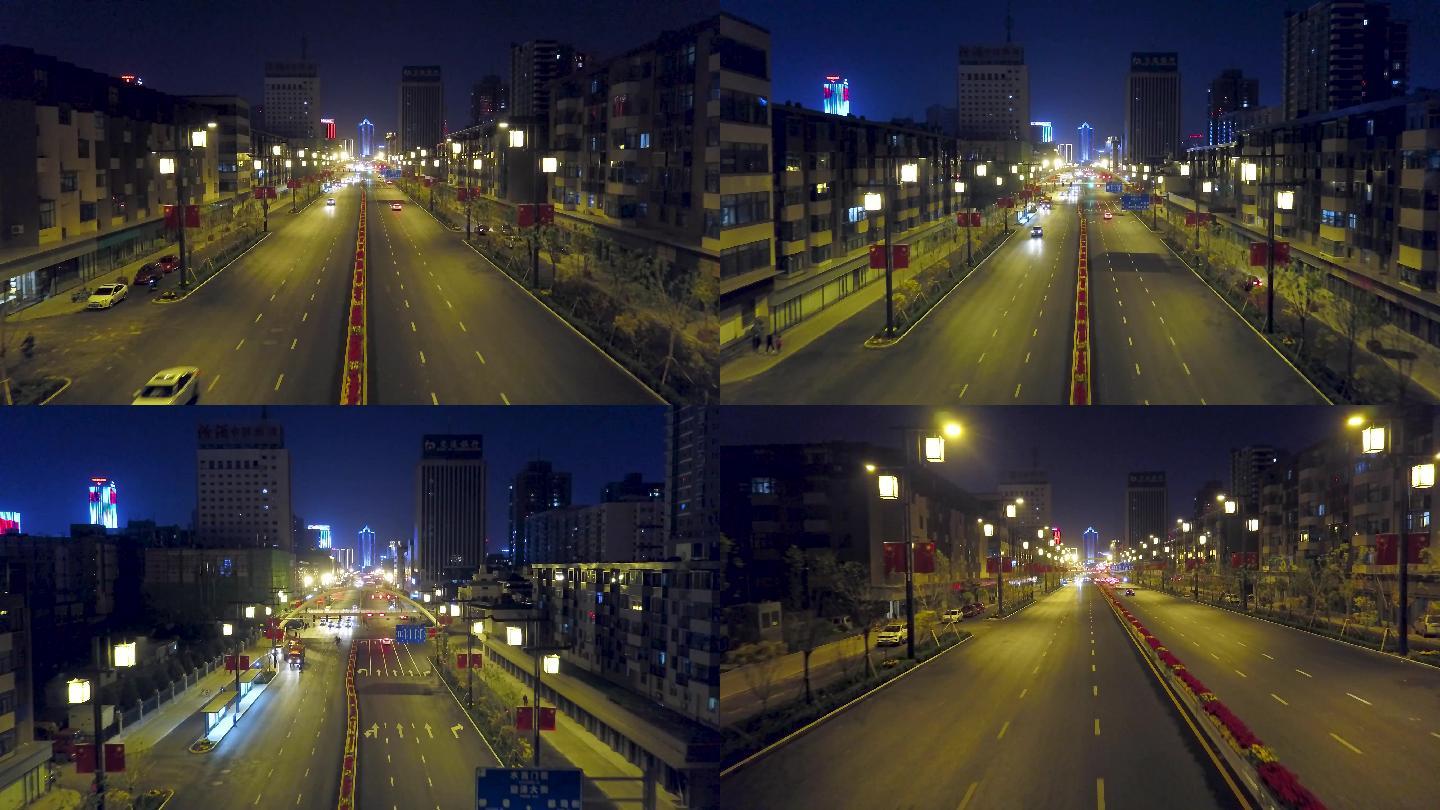 太原解放路城市街道航拍夜景