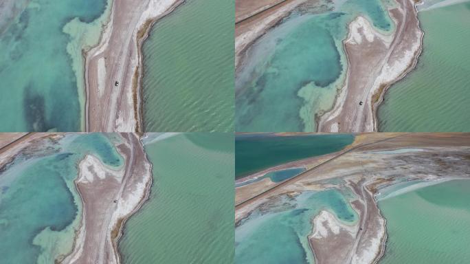 西藏阿里三色湖自驾宝马X5航拍高视角
