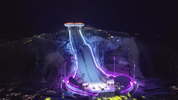 航拍雪如意冬奥会国家滑雪跳台素材