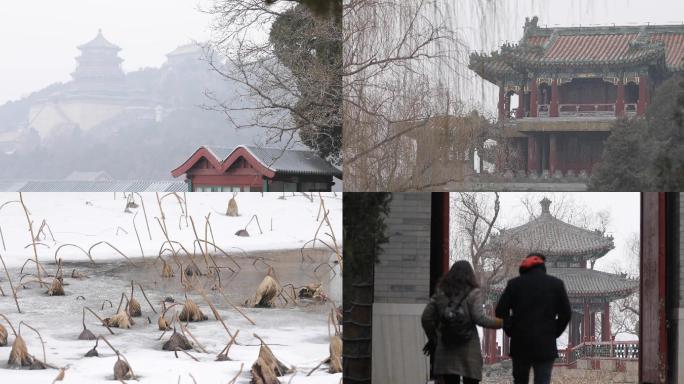 北京冬天颐和园十七拱桥雪景4k