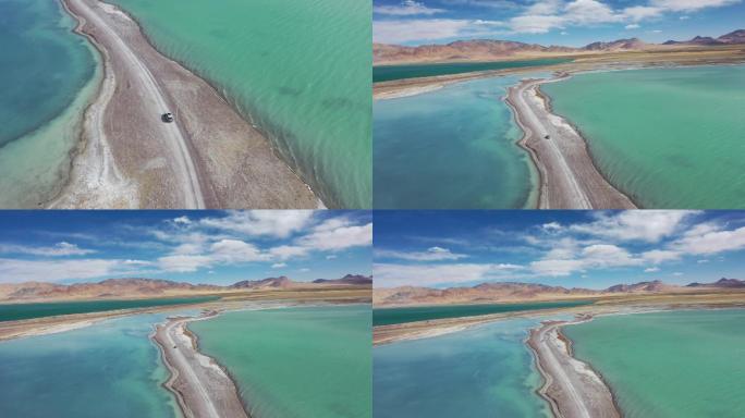 西藏阿里三色湖自驾宝马X5航拍原视频