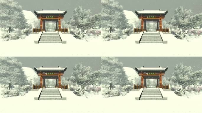 戏曲野外清风亭-冬天雪景