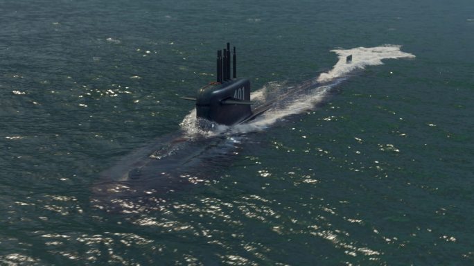 中国核潜艇海面航行