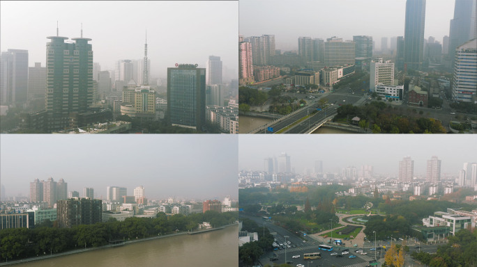 【4K】雾霾城市航拍