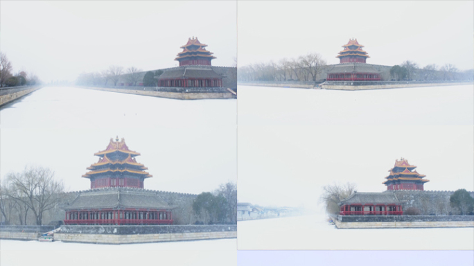 北京故宫紫禁城角楼神武门午门下雪
