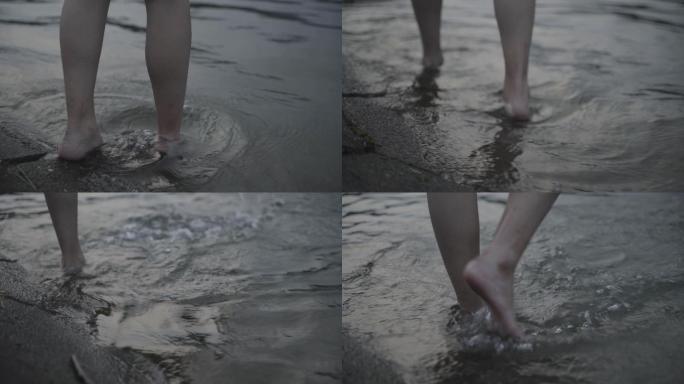 水边女孩脚玩水湖边