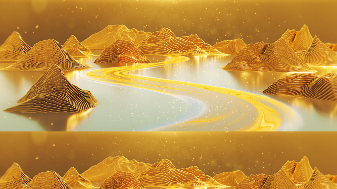 金色抽象山川粒子河流AE模板