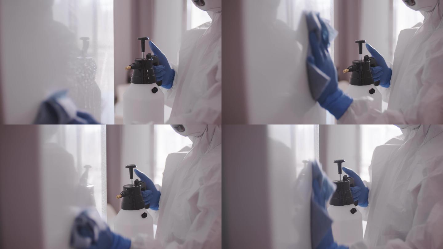 【4K】新冠病毒喷洒消毒预防室内房间清洁