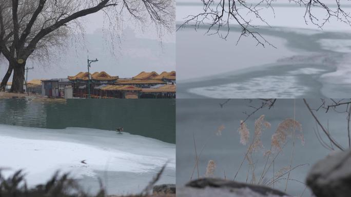 冰湖湖面，北京冬天空镜头，萧瑟孤独伤感
