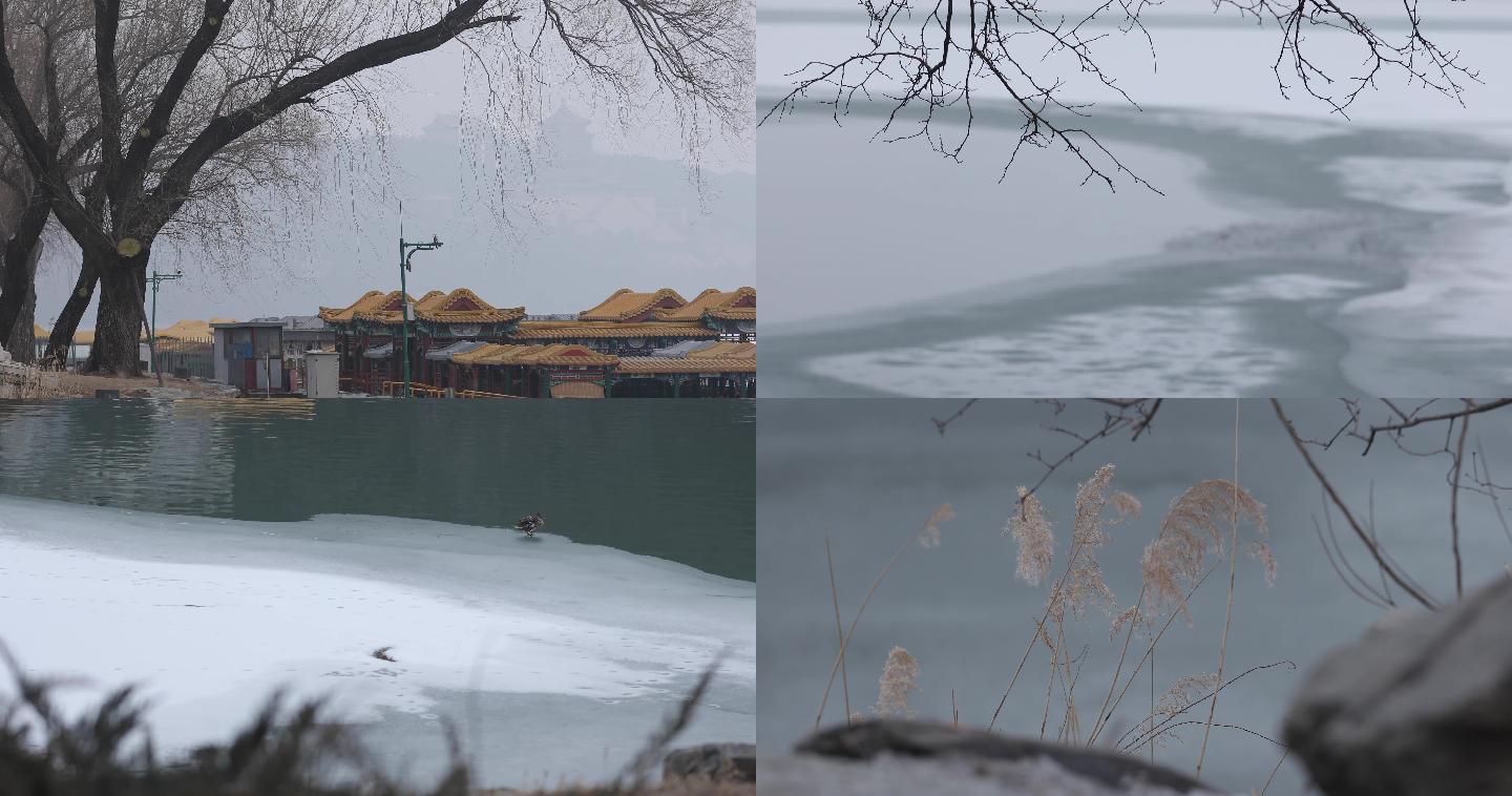 颐和园冰湖，北京冬天，冰面，孤独伤感