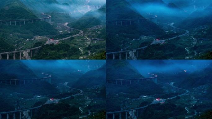 雅西高速公路螺旋隧道傍晚延时车轨